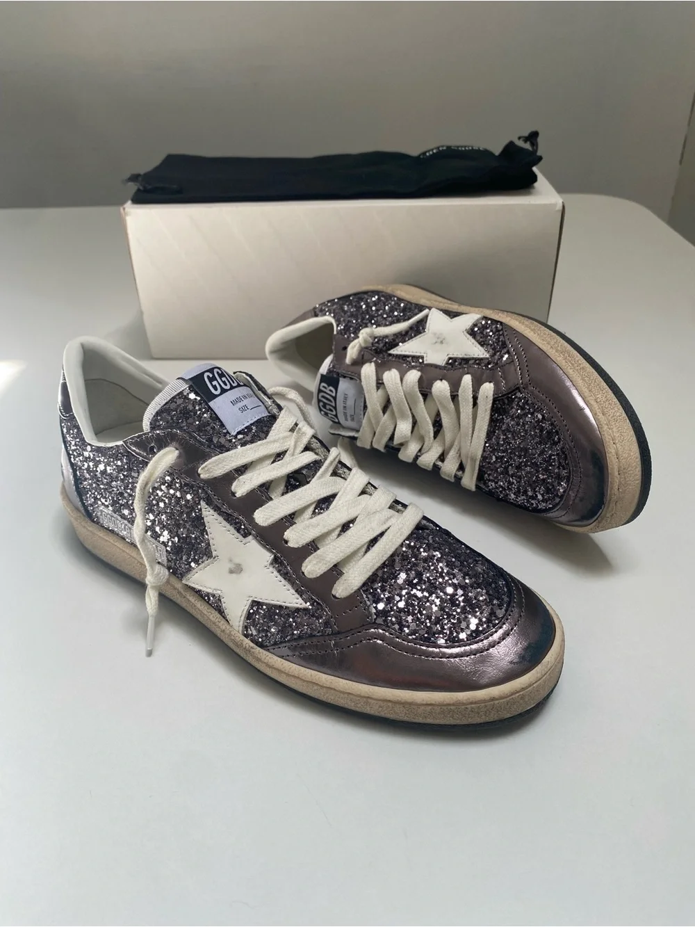 Golden Goose Ball Star Sneaker Gray/Purple/Glitter/Leather/White 38 New in Box